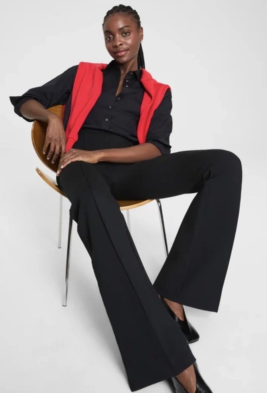 Spanx Women Perfect Pant High Rise Flare Ponte Trouser Pant Size L Black Stretch
